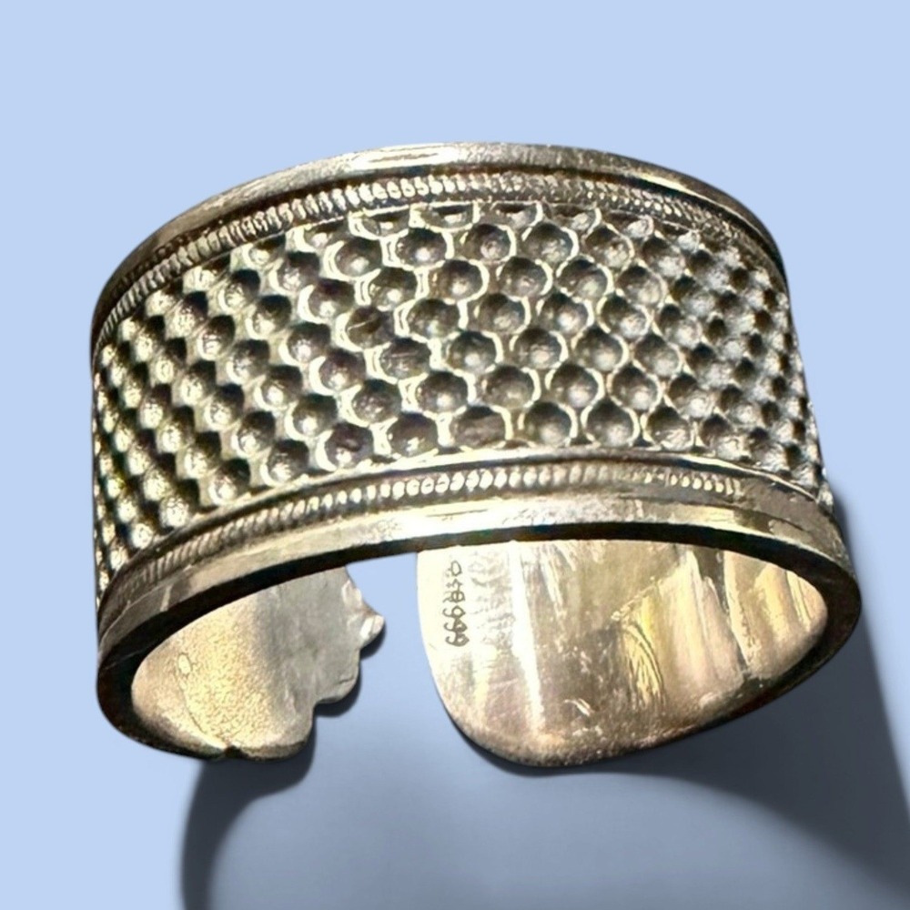 Vintage Fine Silver Spoon Ring Shell Motif Textured Bypass Band Mens Size 15.5